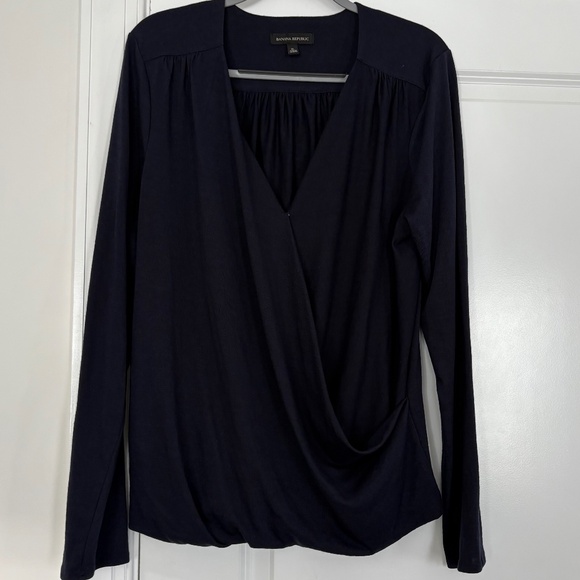 New Banana Republic Dark Navy Fixed Wrap Front Long Sleeve Sweater - Picture 1 of 5